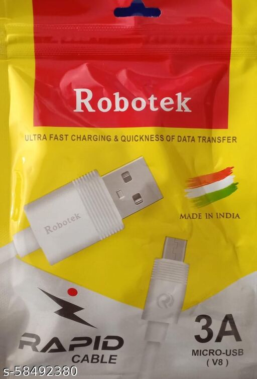 White Robotek Ultra Fast Charging & Quickness Of Data Transfer Micro USB Data Cable 3A