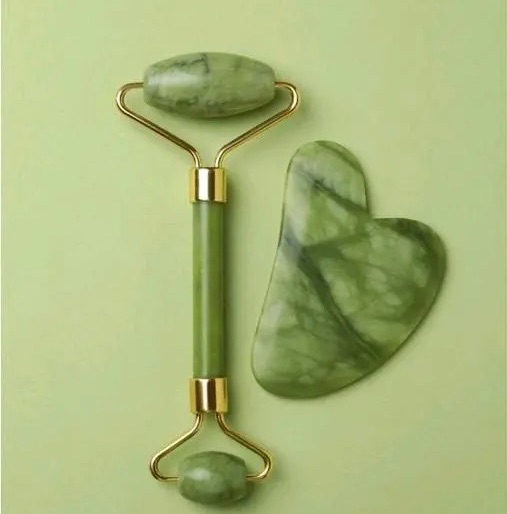 Jade Roller and Gua Sha Set - Natural Facial Massage Tools for Lymphatic Drainage, Anti-Aging, Puffiness & Wrinkle Reduction, Crystal Skincare Tools for Face, Neck & Eyes