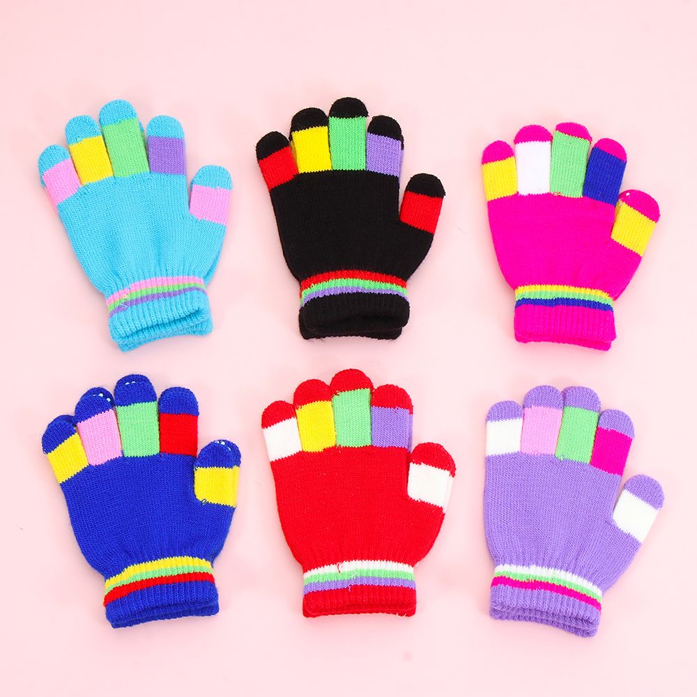 Candy Color Thickening Warm for Kids Winter Glove Full Finger Mittens Knitted Gloves Antiskid For 5-8 Years