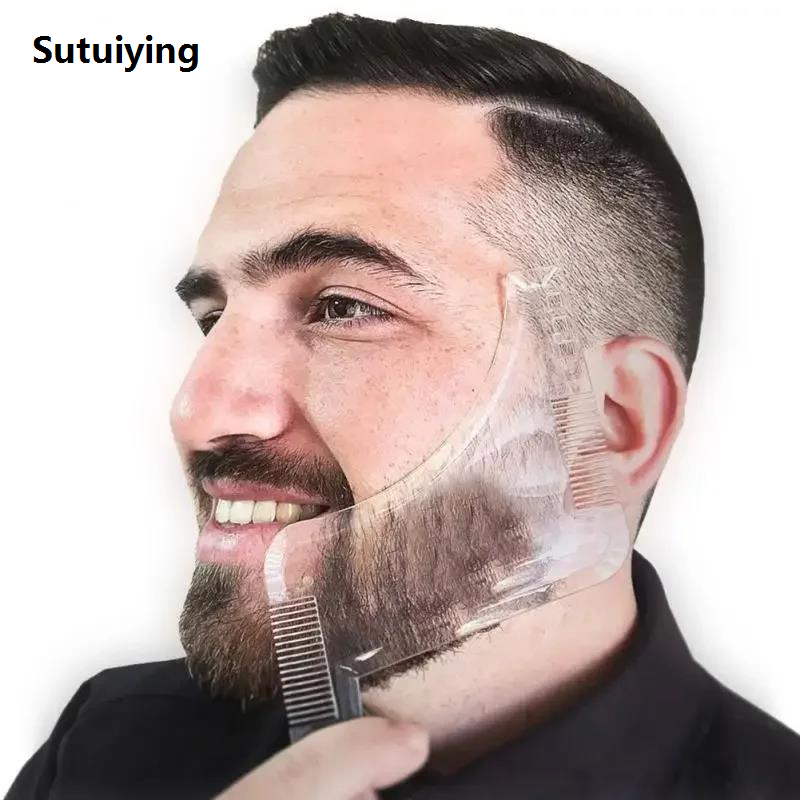 Sutuiying 1pc Men Beard Shaping Styling Template Comb Transparent Men's Beards Sales promotion Combs Beauty Tools for Hair Beard Trim Templates Hairstyles