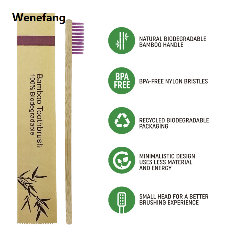 Wenefang 100Pcs Children Bamboo Toothbrushes Soft Bristles Eco Friendly Biodegradable Wooden Child Toothbrush Laser Logo