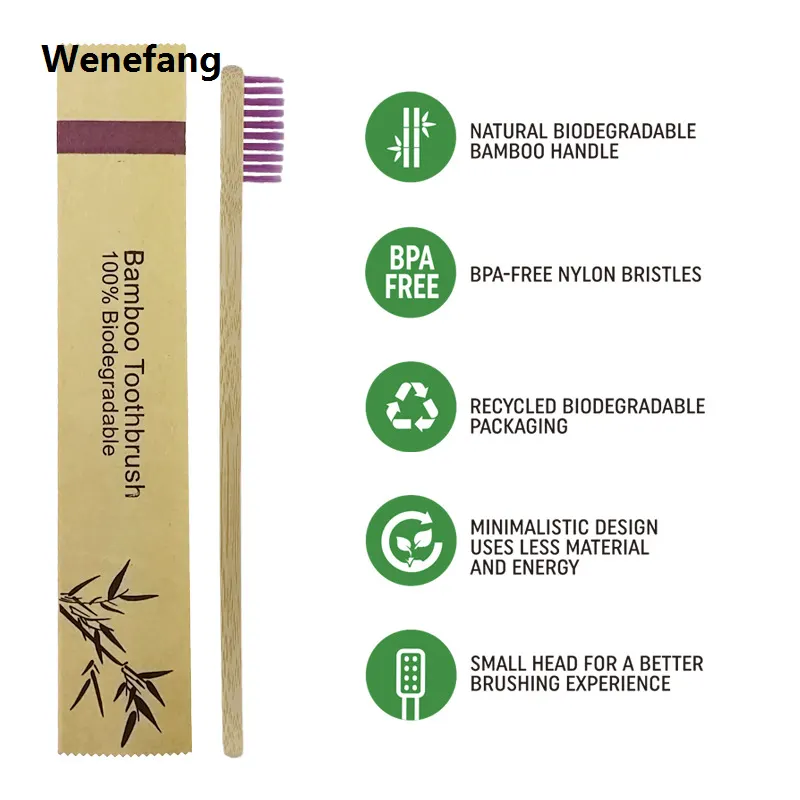 Wenefang 100Pcs Children Bamboo Toothbrushes Soft Bristles Eco Friendly Biodegradable Wooden Child Toothbrush Laser Logo
