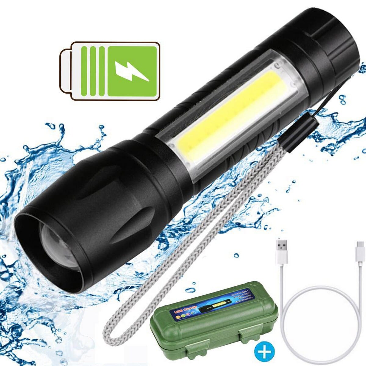 USB Rechargable LED Tactical Powerful Mini Zoomable Torchlight