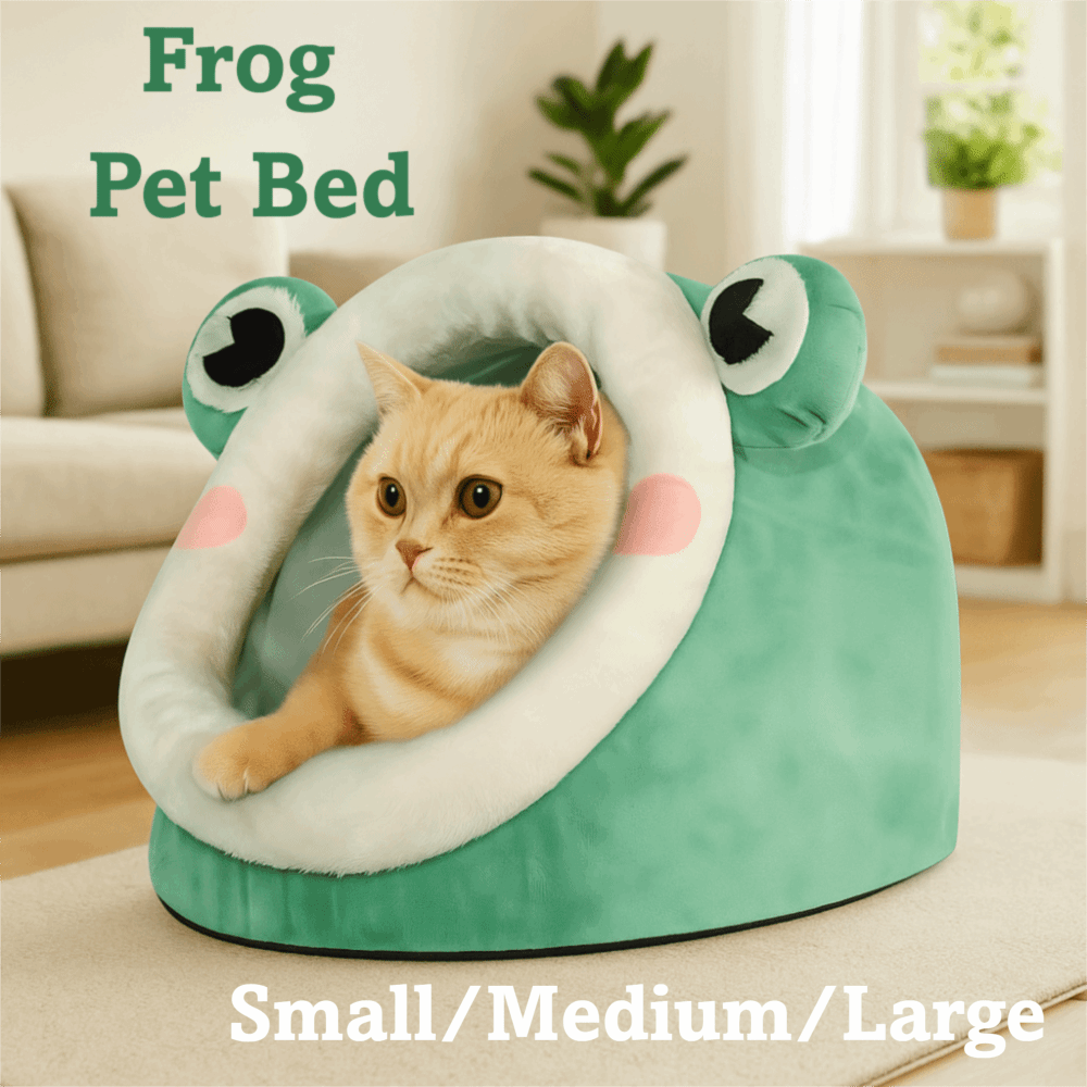 Cute Comfort Cat Dog Bed Green Frog Warm Pet House Plush Cave Design Sleeping Nest Bed For Puppy Kitten
