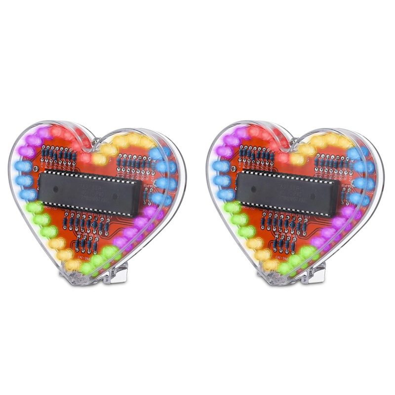 2X Heart Shaped RGB LED Flashing Light Module DIY Electronic Kit Water Lamp Soldering Project Practice