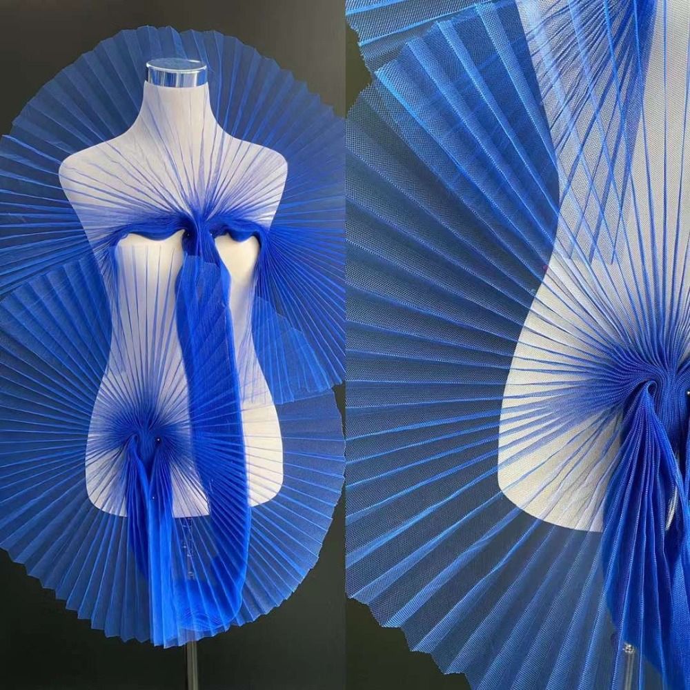 New 1 Yard Pleated Hard Mesh Fabric 3D Fashion Diy Material Handmade Clothing Supply Wedding Dress Accessories