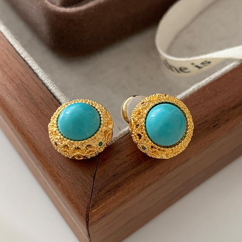 【Top Picks】Turquoise Earrings Middle Ancient Ear Jewelry High-grade Natural Stone New Chinese Court Vintage Earrings Fashion Elegant Women