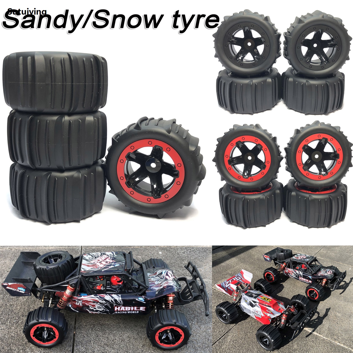 Sutuiying 4Pcs 1/16 1/14 1/12 Snow Sand Tires Anti Slip Rubber Tyre for HBX 【2025 Version】 MJX ZWN WPL Off-road Vehicle Smax 1625 Wltoys 144001 124018