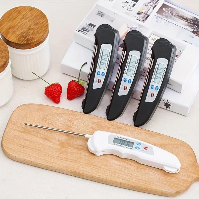 Hot Selling 1pc Foldable Meat Thermometer, Magnetic Stainless Steel Food Probe, Waterproof Digital Cooking Thermometer for BBQ Kitchen Use