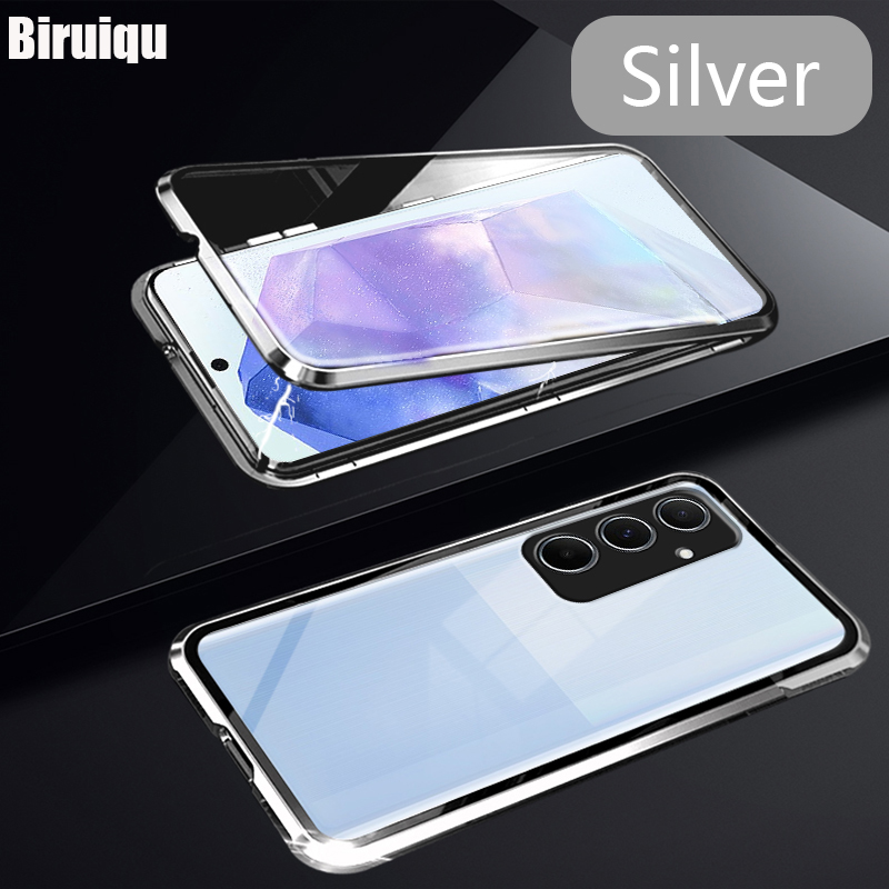 Biruiqu For Honor X9C Smart Magnetic Absorption Case Metal Frame Shockproof Double Sided Tempered Glass Magnetic Case Cover