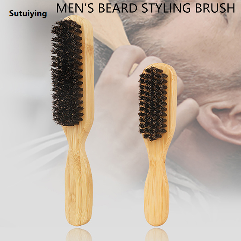 Sutuiying Wood Handle Boar Bristle Cleaning Brush Hairdressing Beard Brush High Quality Anti Static Barber Hair Styling Comb Shaving Tools For Men
