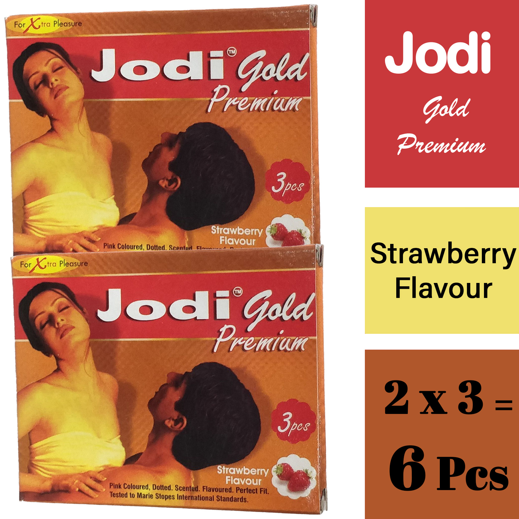 Jodi Strawberry Flavoured Condoms (Premium Gold) 3 Pcs Per Pack - Pink Coloured, Dotted, Scented And Perfect Fit For Xtra Pleasure