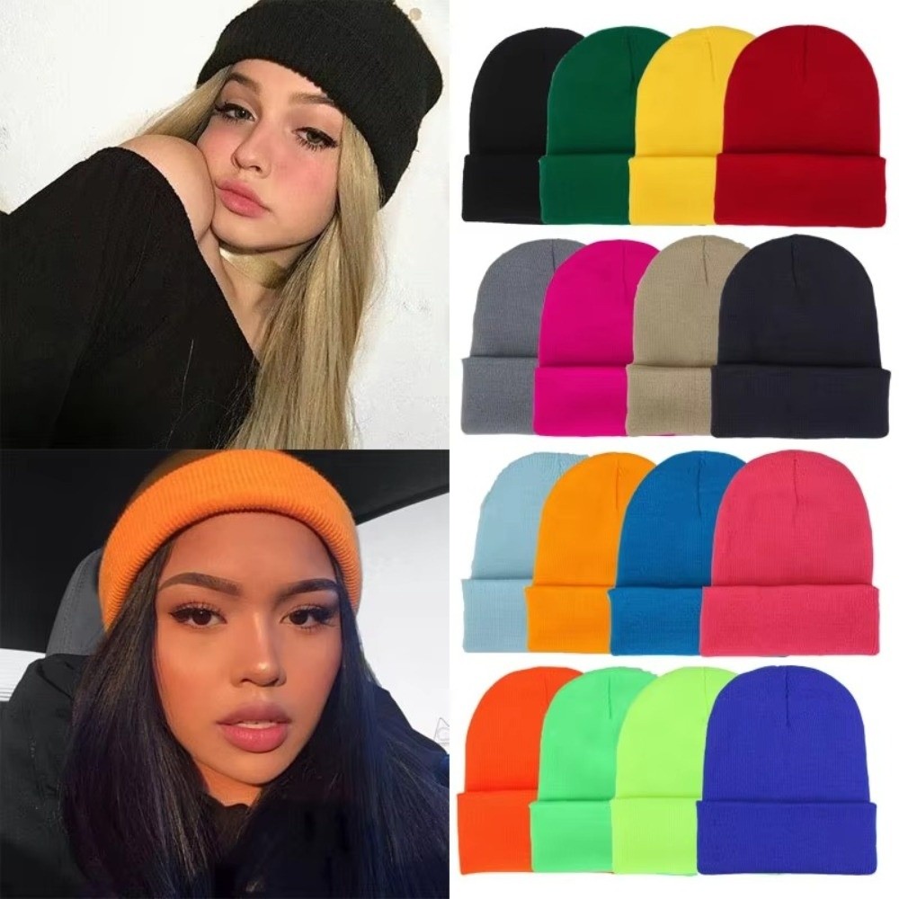 Simple Candy Colored Knitted Caps Breathable Keep Warm Skullcap Comfortable Beanies Cap for Men and Women