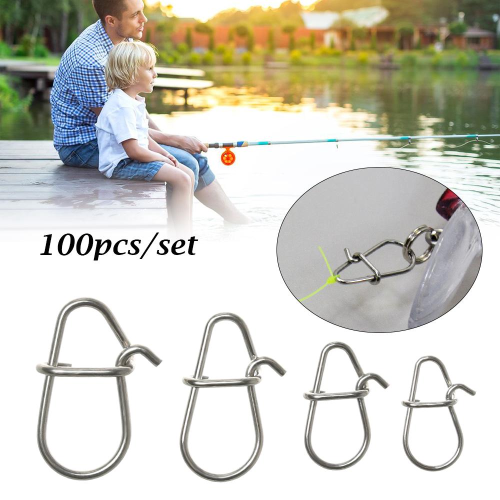 100pcs/lot New Portable Stainless Steel Fast lock Durable Oval Split Rings Fishing Hanging Snap Connector Barrel Swivel