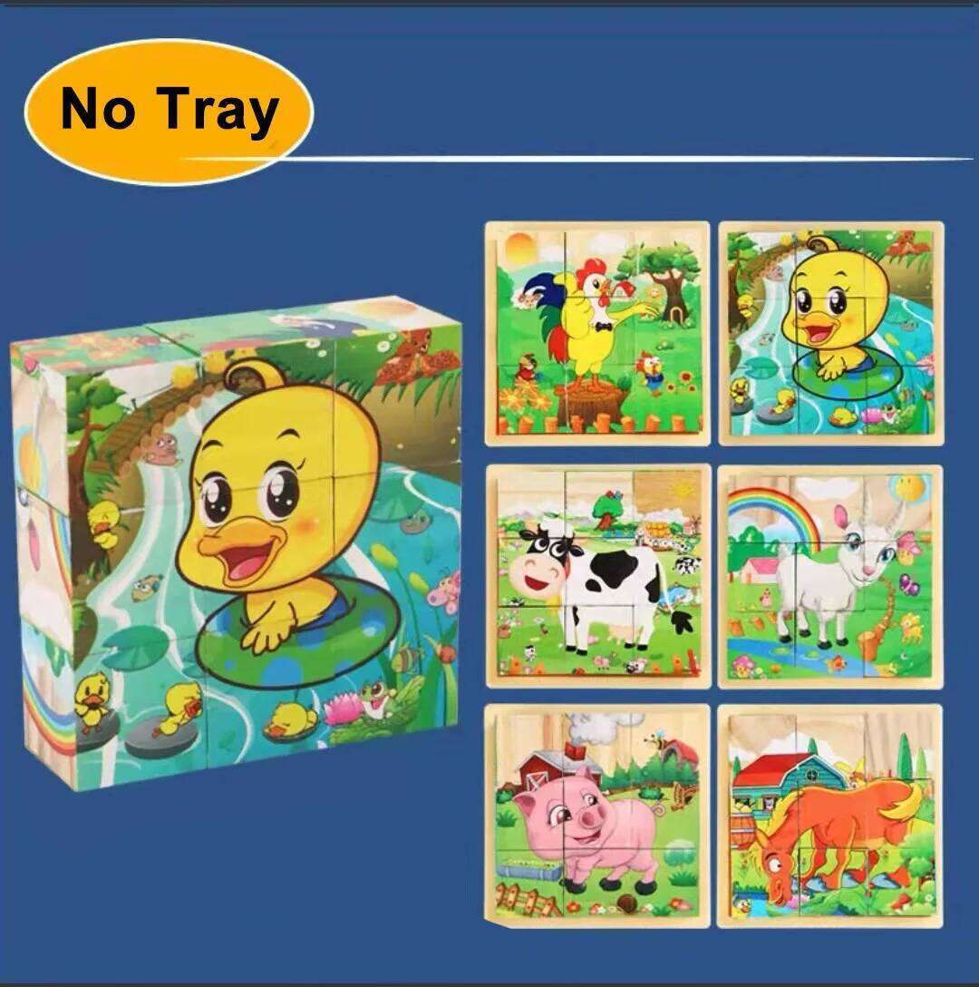 3D cube Wooden nine pieces six-sided wooden block tray childrens Montessori learning educational puzzle toys