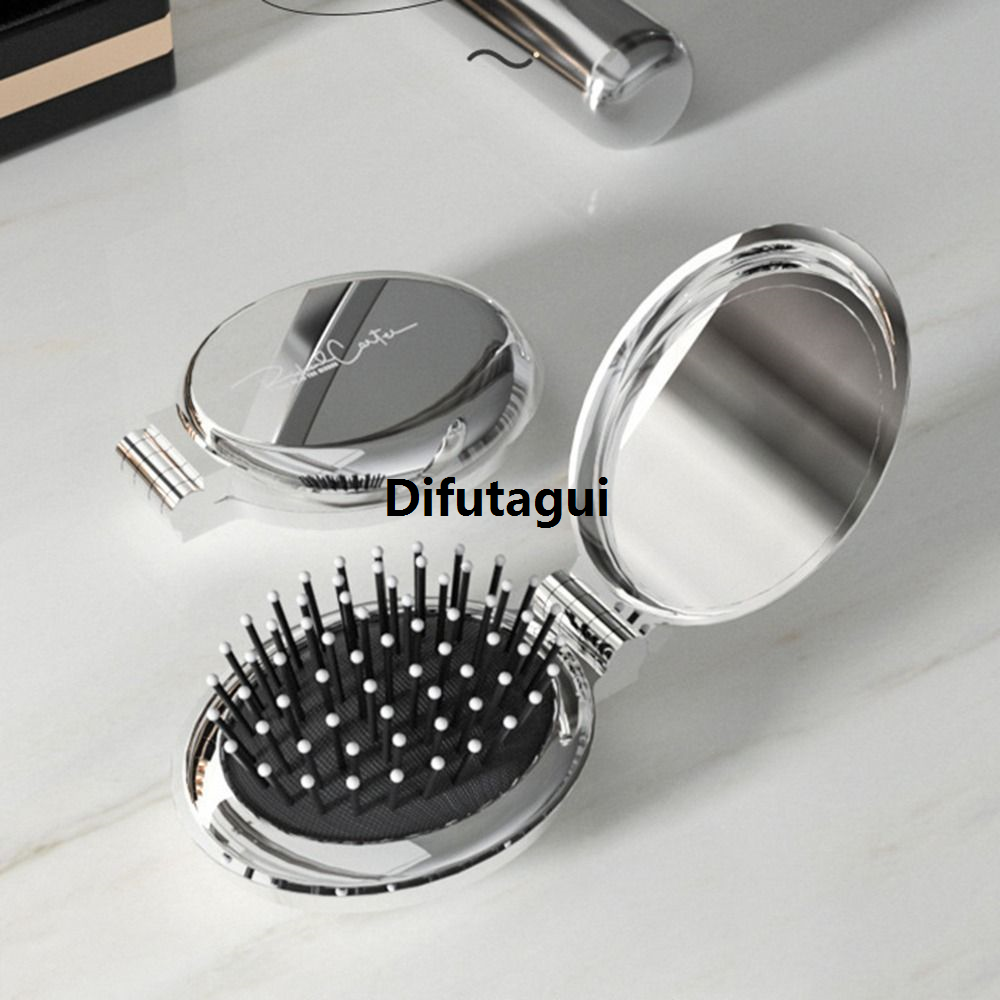 Difutagui Ladies Girls Hair Brush Massage Mini Dual Pocket Simple Fifty percent discount Round Mirror with Comb Air Cushion Makeup Mirror