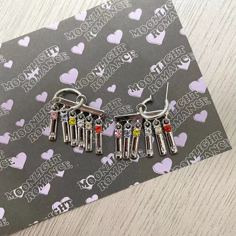 【New arrival】Women's group hot girl ~ tassel colored diamond niche design y2k simple sub five-pointed star cross rhinestone earrings women's earrings