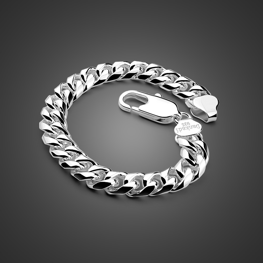 【New arrival】8MM Men's Verbip Chain Bracelet Fashion Popular Thick Platinum Plated Trendy Men's Silver Jewelry Factory