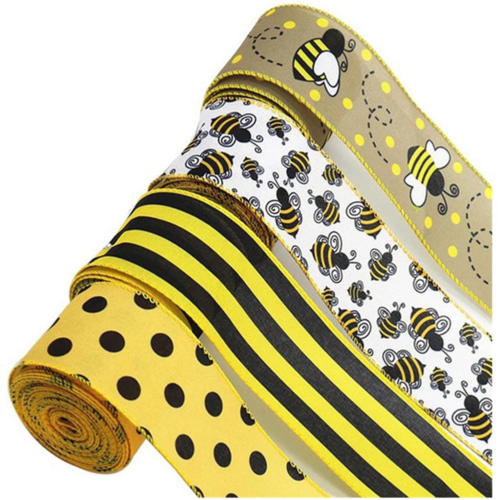 (GGBR) 26 Yards Bee Wired Edge Ribbon 2.5in Wide Hessian Ribbon Crafting Decor 4 Rolls
