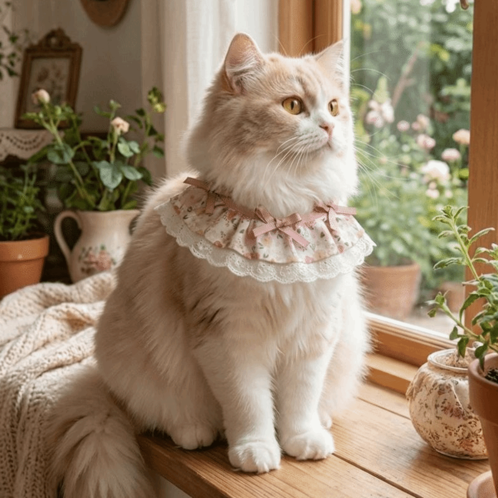 Cute Lace Floral Bows Pet Cat Scarfs Cartoon Adjustable Knitted Collar Comfortable Handmade Cat Drool Towel Daily Use