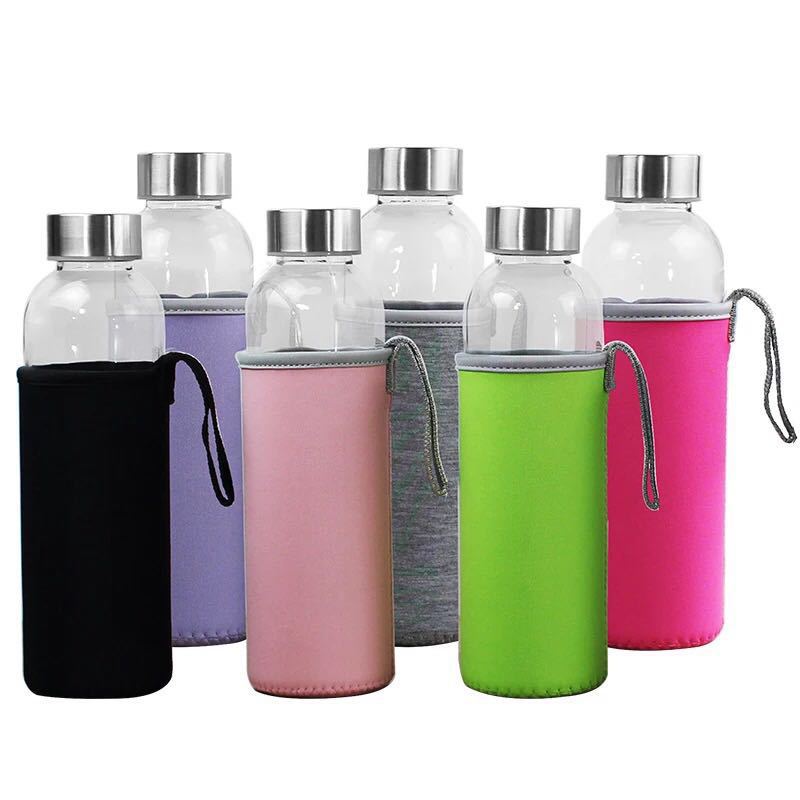 350ml High Borosilicate Glass Water Bottle with Stainless Steel Lid | Transparent Travel Bottle for Car & Office Use
