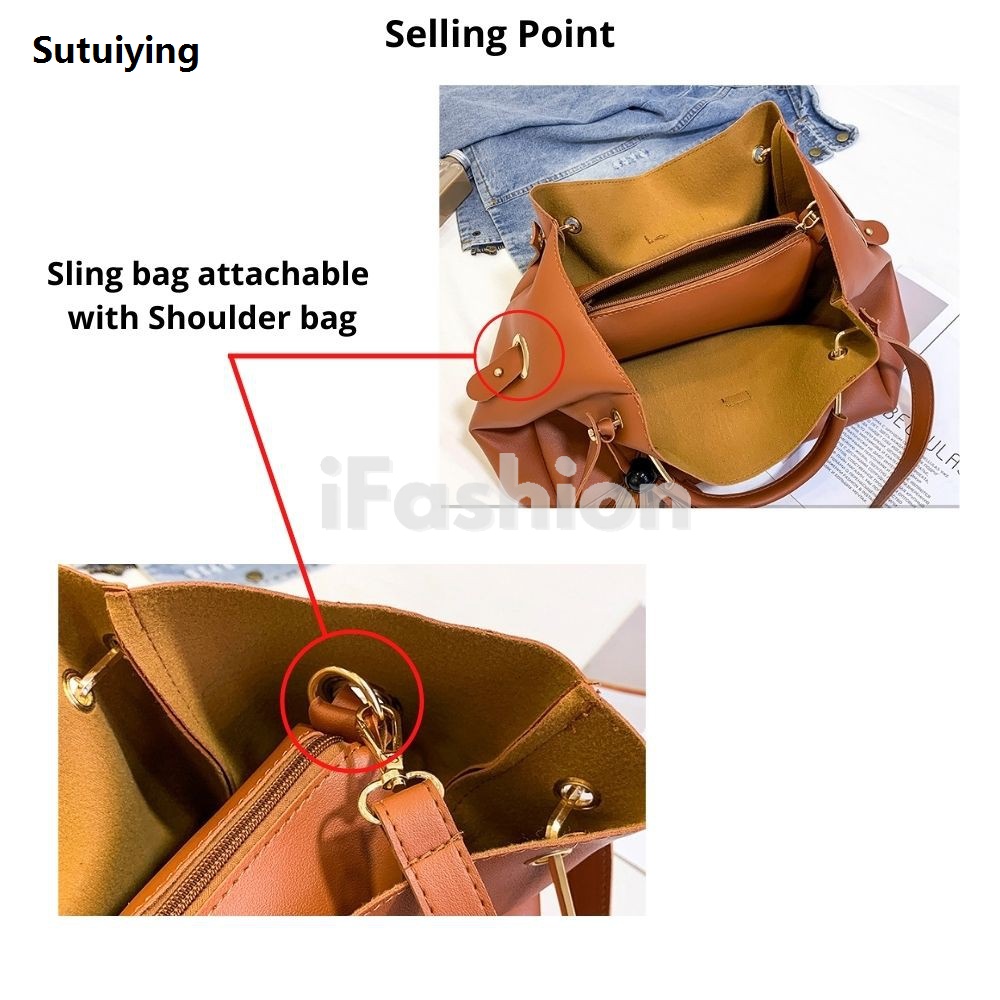 Sutuiying ⭐READY STOCK⭐ ❃iFashion Women 3 In 1 Fashion Sammi Shoulder Handbag Bargain price Set Ladies Sling Tote Bag Wanita Bags Silang Tangan Sandang 1015♒