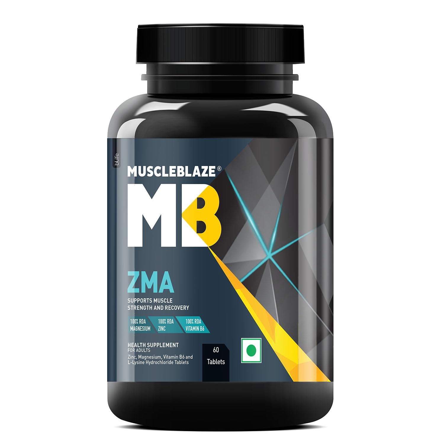 MuscleBlaze ZMA 60 Tablets 100% RDA of Zinc Magnesium Aspartate and Vitamin B6 For Muscle Strength & Recovery