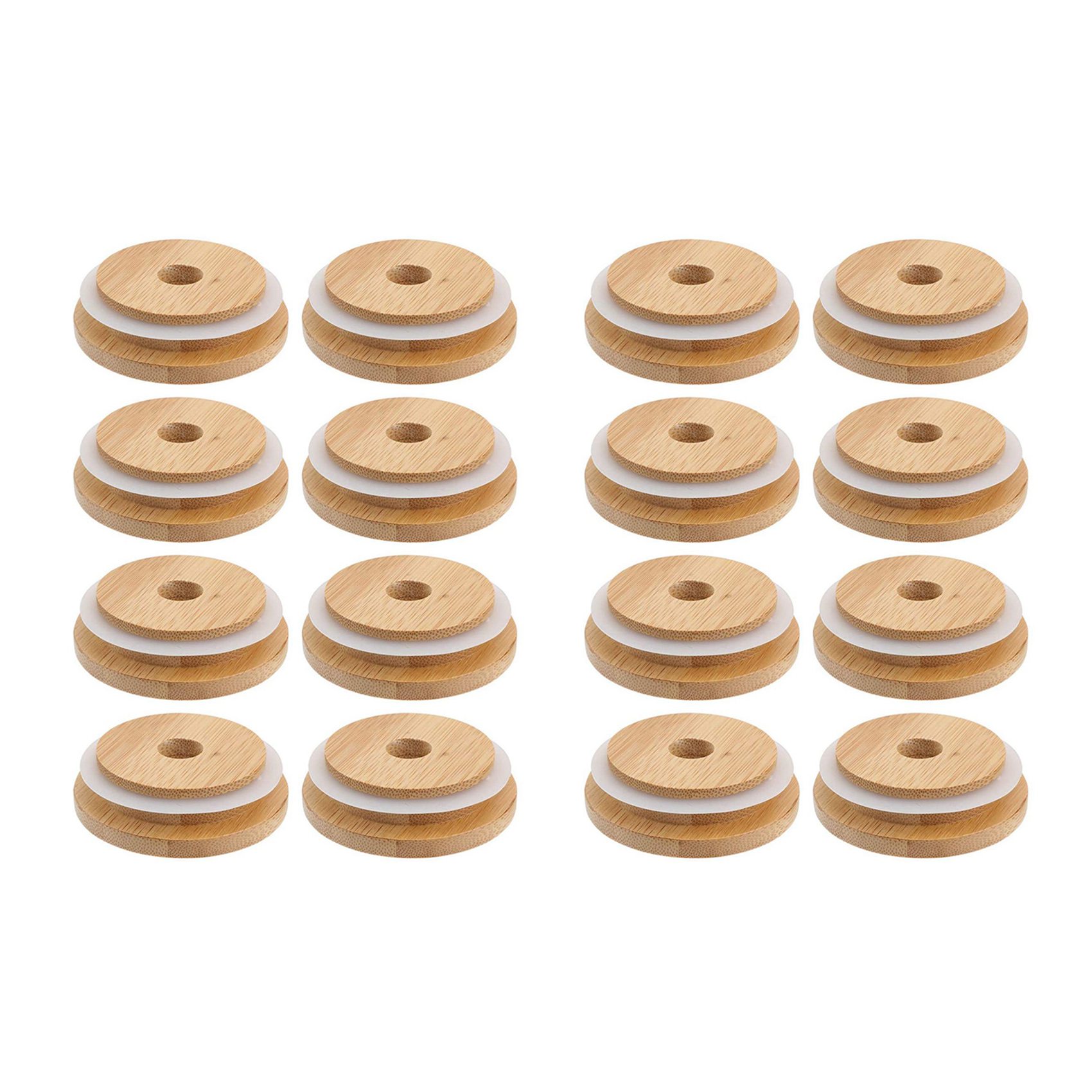 ZOROOM 2X Reusable Bamboo Jar Lids 70MM Bamboo Mason Jar Lids with Straw Hole for Wide Mouth Mason Jar