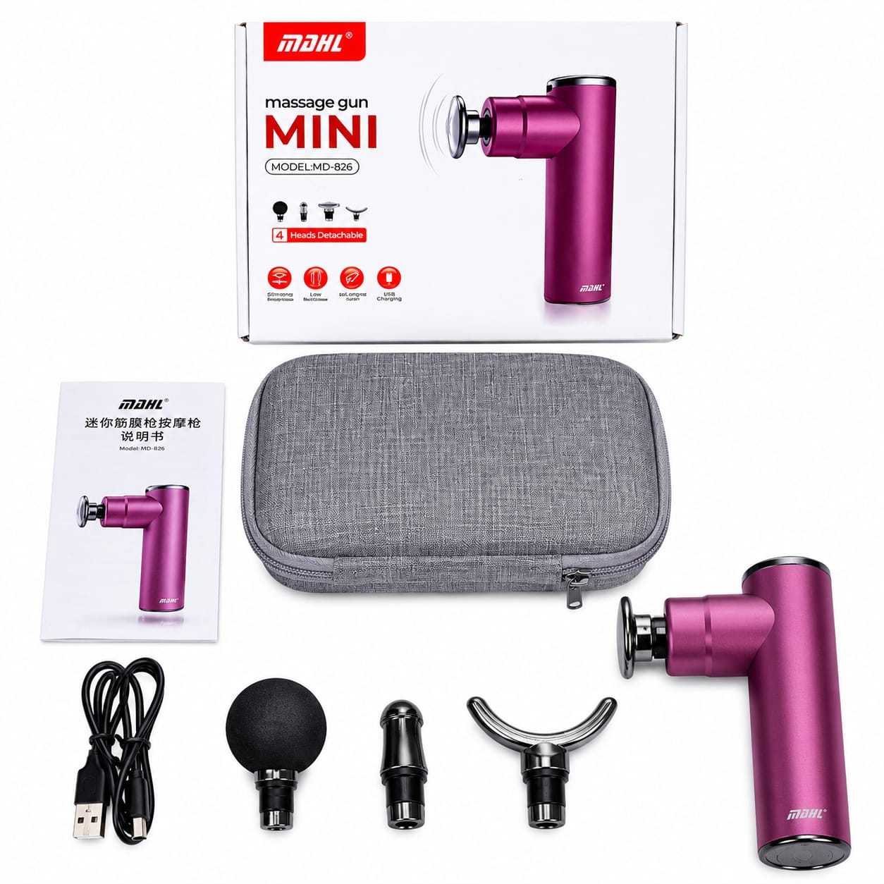 4 Speed Levels with 4 Massage Heads | MDHL MD-826 Mini Massage Gun | Portable Percussion Muscle Massager