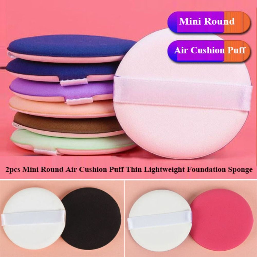 2pcs New Mini Round Air Cushion Puff Thin Lightweight Foundation Sponge Dual-Use Essential Make Up Cushion
