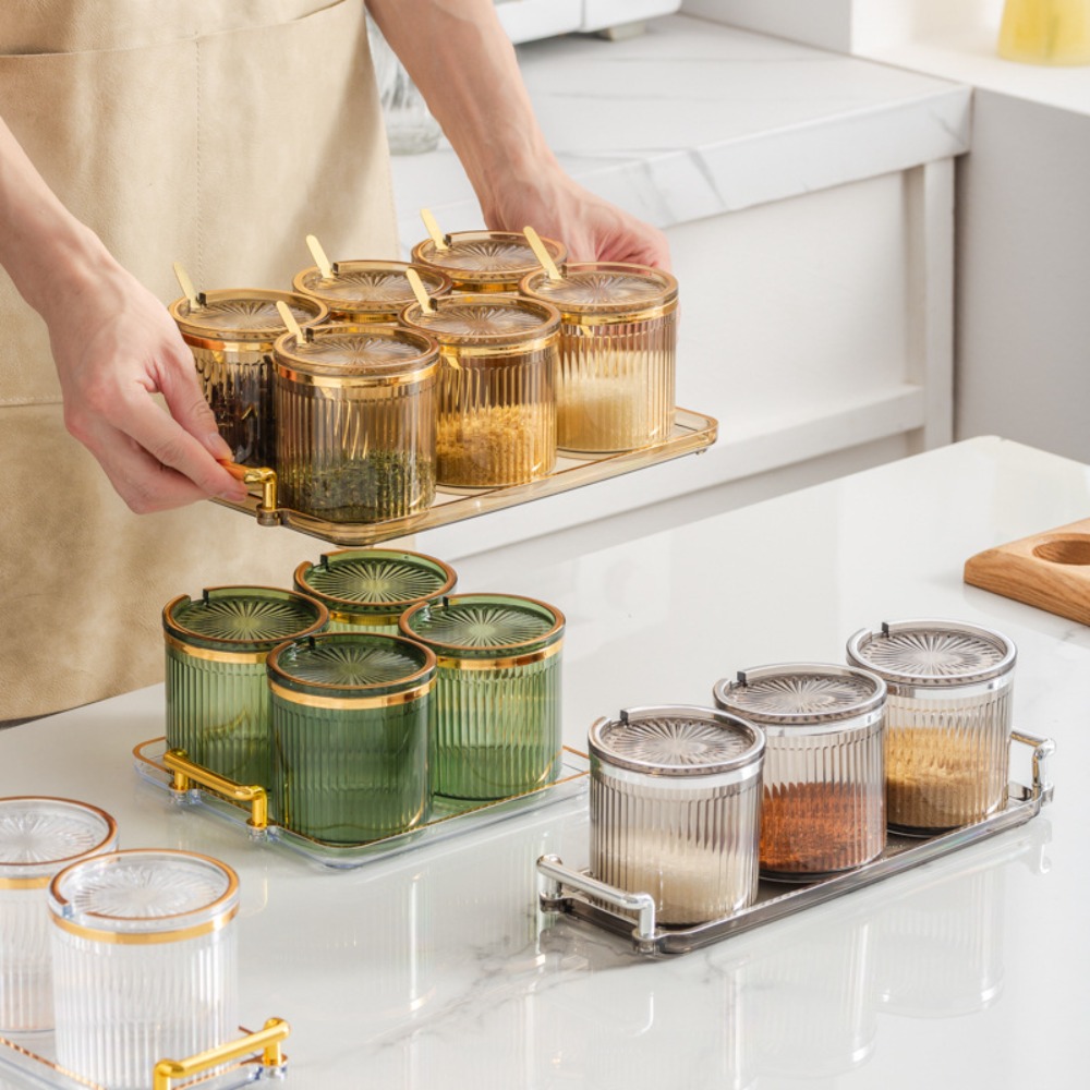 New With Spoon Seasoning Jar Acrylic With Lid Storage Jar Multifunctional Seasoning Storage Can Household