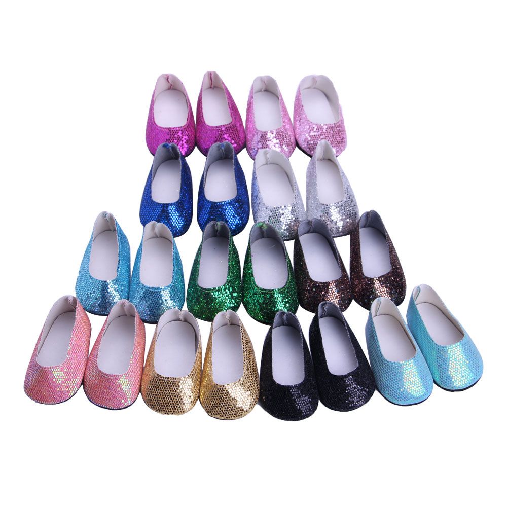 1 Pair Fashion Dollhouse Playing House Doll Shoes Fit 18 Inch/43CM Shiny Sequins Toy Accessories
