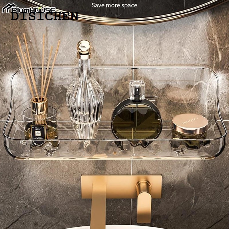 DISICHEN Fashion 1Pcs Bathroom Transparent Shelf Rack Wall-mounted Washbasin No-punch Washroom Wall Mounted Cosmetic Storage Organiser
