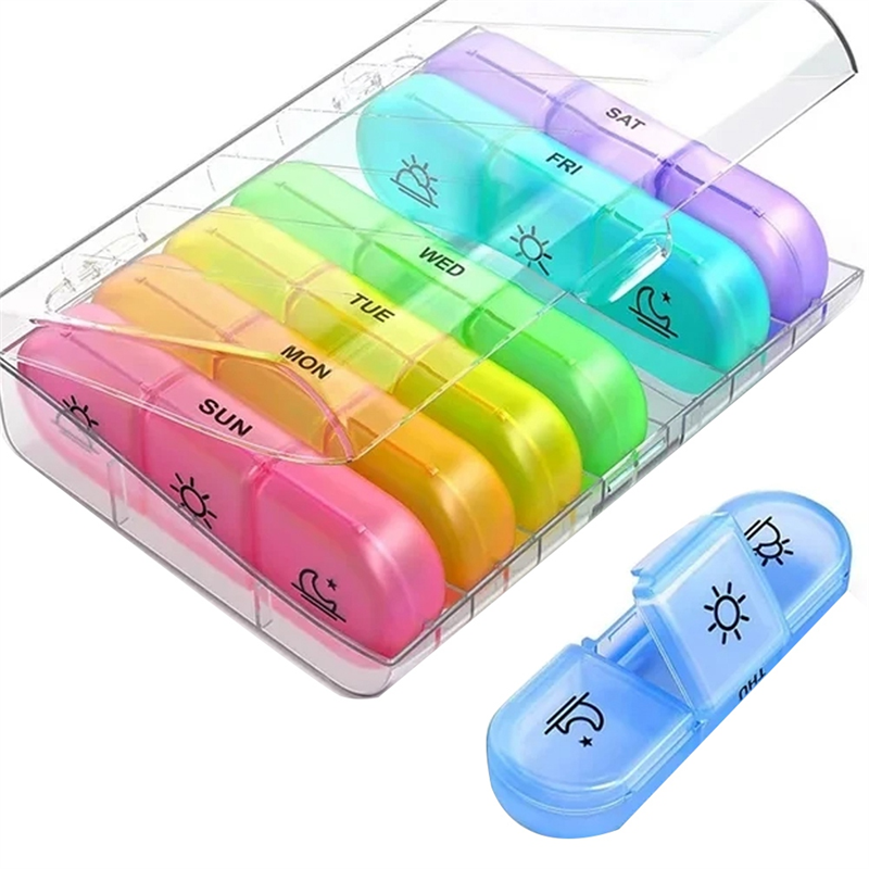 Pill Box Organizer 21 Grids 3 Times One Day Portable Travel with Large Compartments for Vitamins Medicine, B