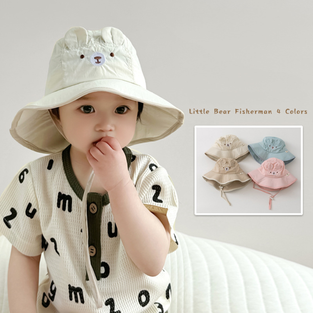 Cute Bear Ear Sun Hats Anti UV Solid Color Panama Cap Wide Brim Quick Drying Bucket Cap
