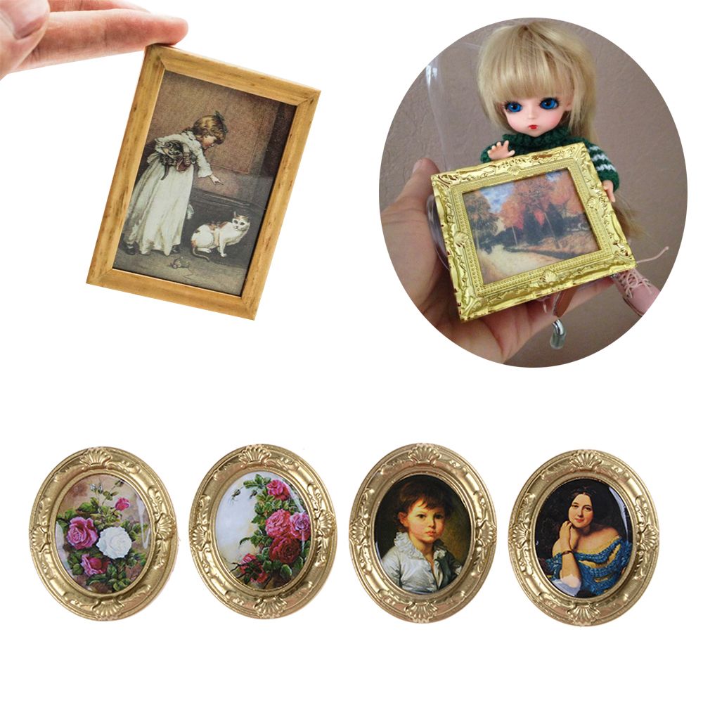 New Cute Funny Doll Accessories 1:12 Dollhouse Decor Mini Wall Painting Miniature Framed