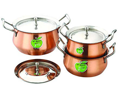 Sonu Exclusive Range 3 Pieces Steel Copper Handi Set