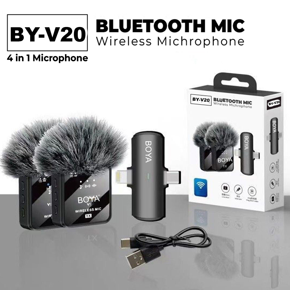 BY-V20/V10 Dual Wireless Lavalier Microphone lighting, Type-C, Mini Clip-On Mic with Noise Reduction for Mobile, Interview, Vlog & Live Streaming