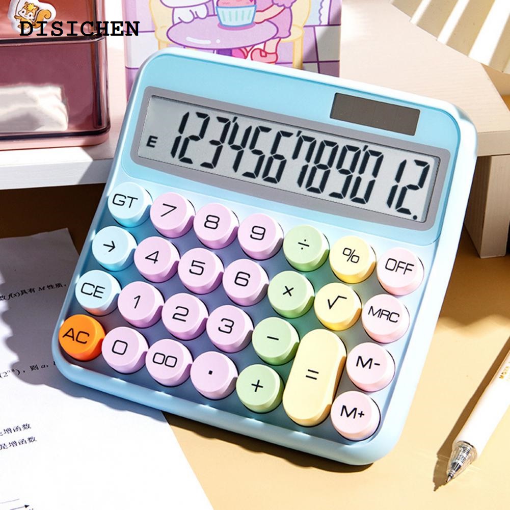 DISICHEN Sales promotion 12 Digit Display Calculator Solar-powered Desktop Calculator Retro Large Round Keycaps Calculator Student Handheld Calculators