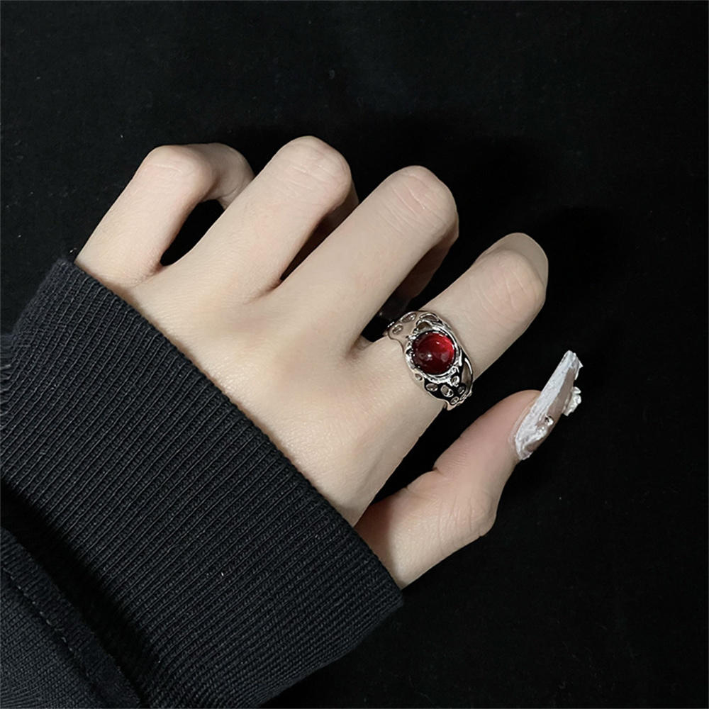 Irregular shape ring Unique Hollow design Red stone ring Vintage jewelry for Party Wedding Daily wear Gift for her Jewelry collection