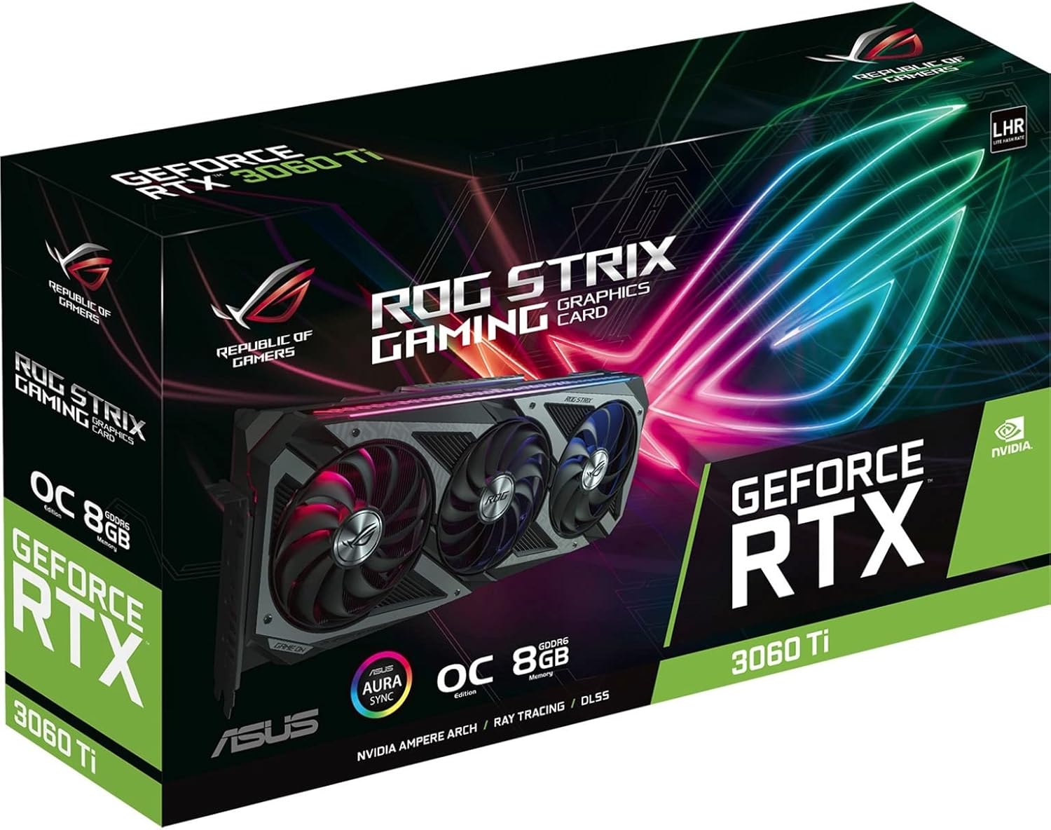 ASUS ROG Strix NVIDIA GeForce RTX 3060 Ti V2 OC Edition Gaming Graphics Card (PCIe 4.0, 8GB GDDR6, LHR, HDMI 2.1, DisplayPort 1.4a, Axial-tech Fan Design, 2.9-slot, Super Alloy Power II, GPU Tweak II)
