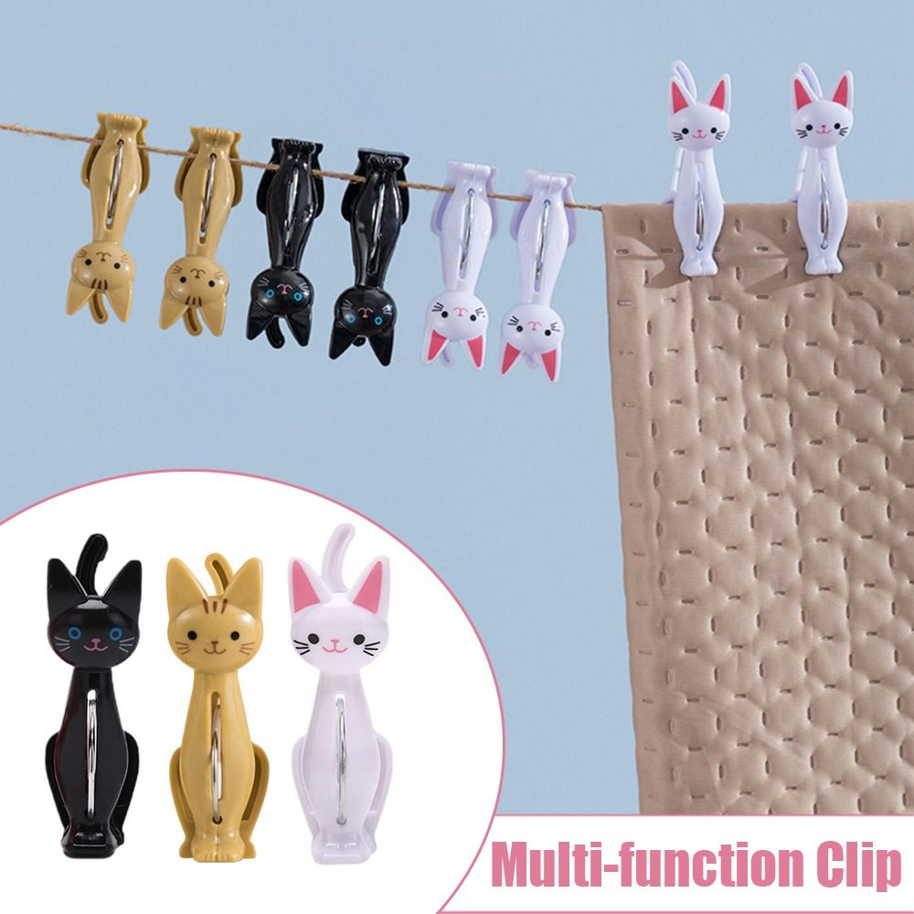 4Pcs Portable Plastic Towel Clip Cute Cat Windproof Clip Clothes Pegs Stationery Multi-function Note Clip