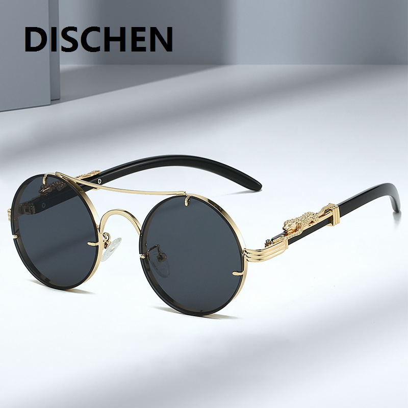 DISCHEN New style Steampunk Style Metal Sunglasses for Men with Cheetah Legs Women Luxury Brand UV400 Eye Protection Sunglasses Vintage Shades