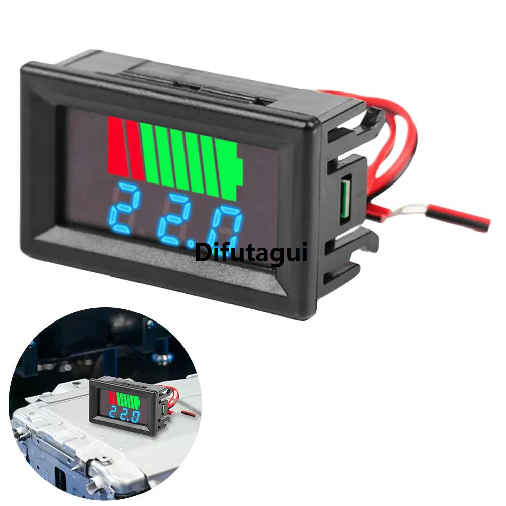 Difutagui Portable Car in Monitor 48V24V Tester Capacity Indicator Horizontal Battery Car Rechargeable Lithium Battery Meter 12V36V 60V72V Battery Suitable for Most