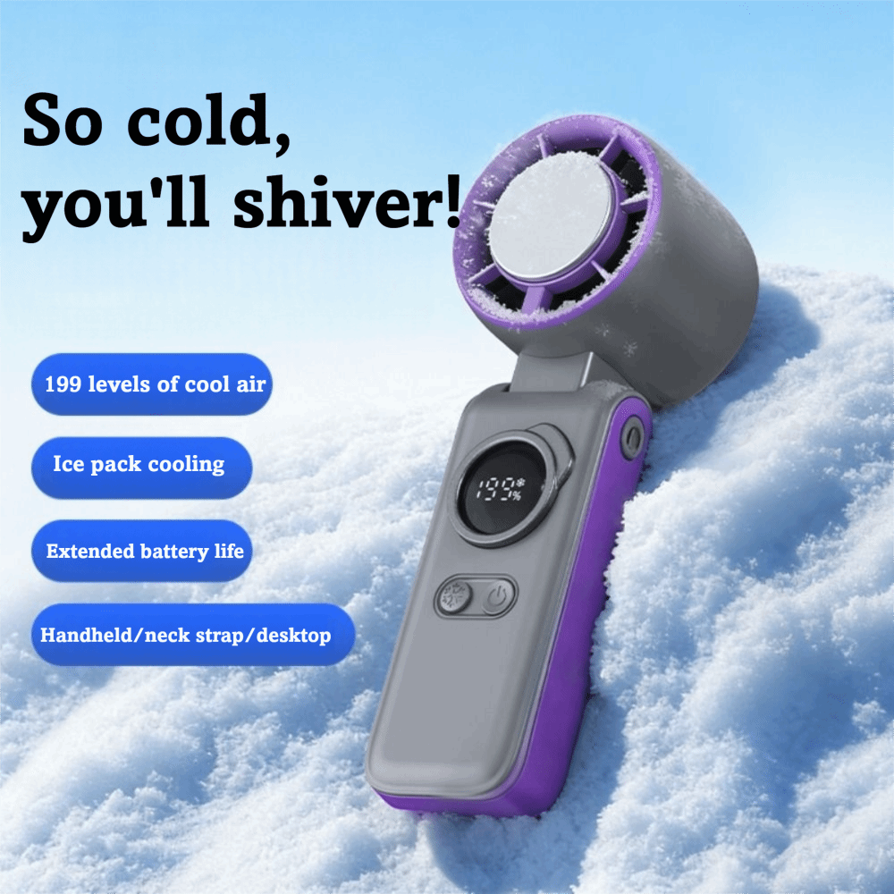 Ice Compress 199 Gear Semiconductor Cooling Fan Powered Multi-Speed Refrigeration Fan Adjustable Speed Portable Design Handheld Fan Outdoor Activities