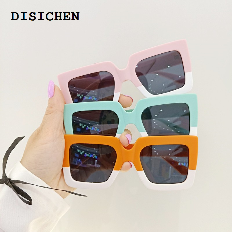 DISICHEN Luxury Kids Sunglasses Boy Girls Oversize Square Sun Glasses 2023 Trendy Baby Sunglasses Double Color Frame Children Fashion Shade 1PCs