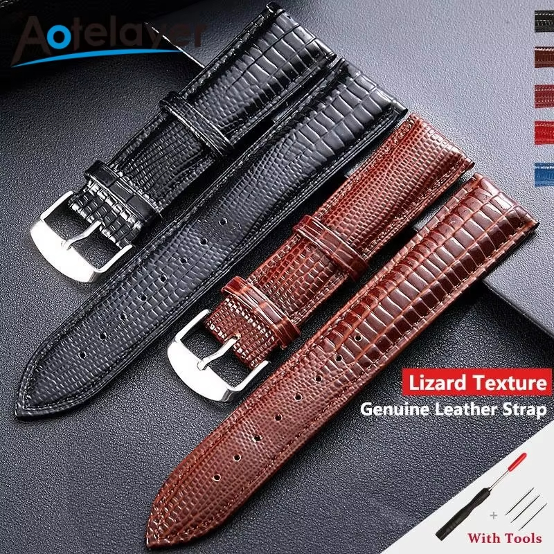 Luxury Glossy Lizard Texture Leather Strap 12 14 16 18 20 22mm Softness Waterproof Flat Universal Wrist Watch Band
