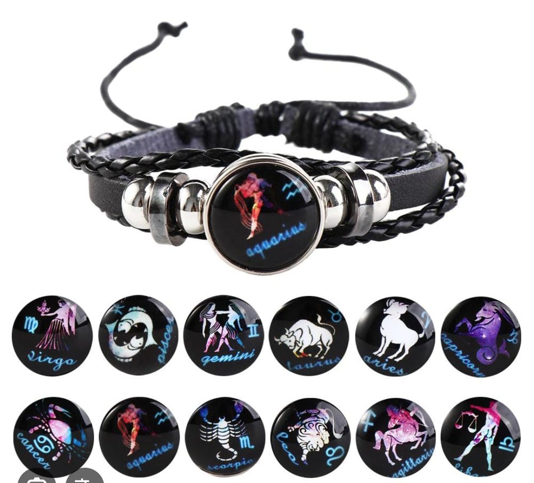 1Pcs Adjustable Leather Constellations Bracelet High-quality Braided Durable Zodiac Bracelet Unisex Eco-friendly Luminous Astrology Bangle for Gift