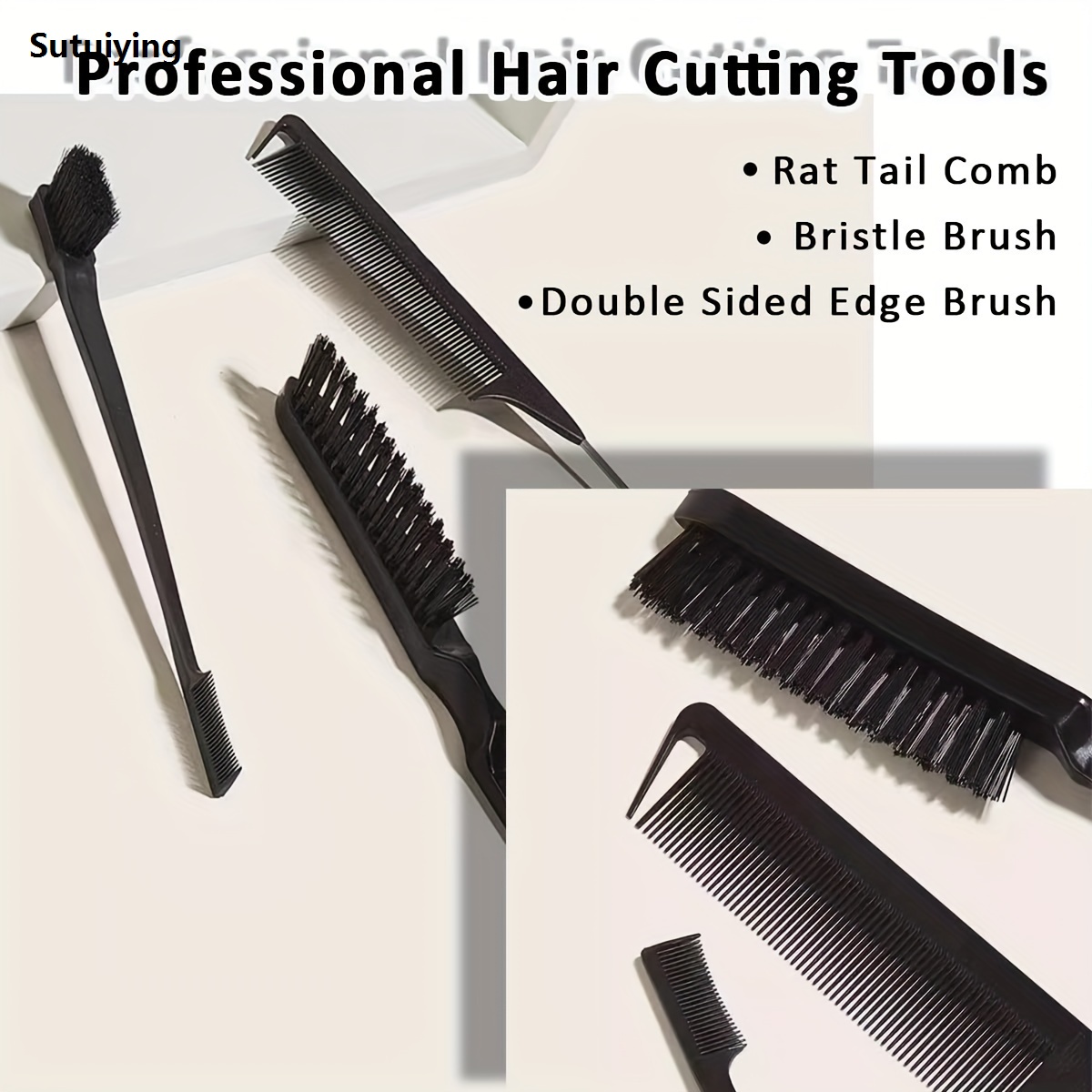 Sutuiying 6pcs Wooden Comb Set with Bamboo Handles - Boar Bristle Teasing Profesional Smoothing Combs men Bottle Perfect for Slicked Back Hairstyles