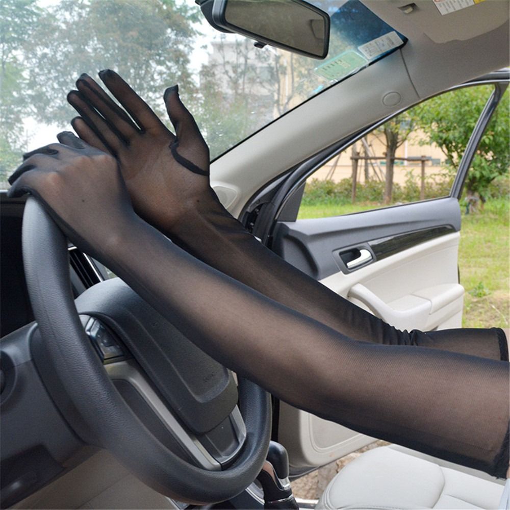 Women Full Finger Mesh Transparent Gloves Long Sheer Seamless Mitten Finger Pantyhose Gloves